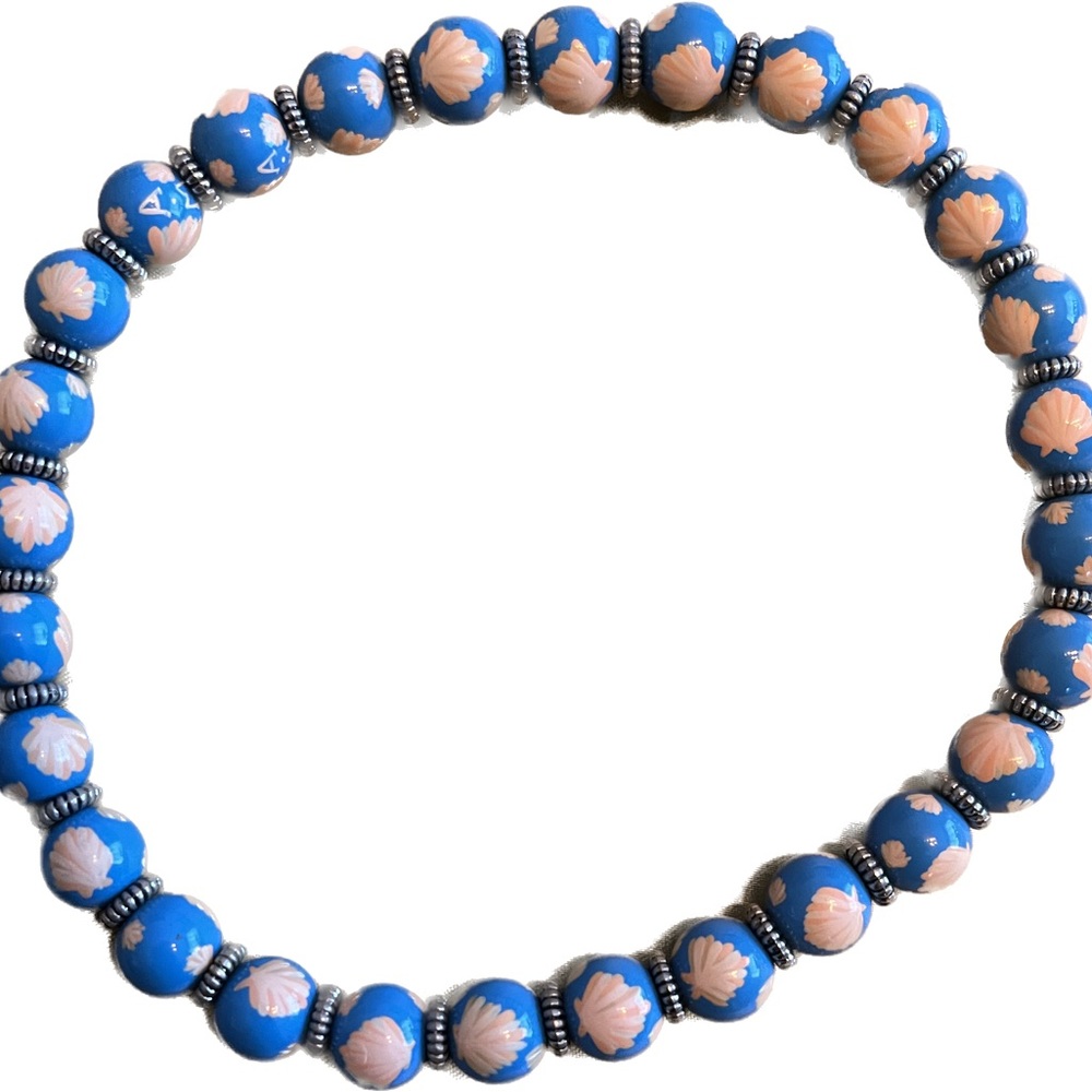 Blue and peach seashell designbeads and signed A&M stretchy choker!!